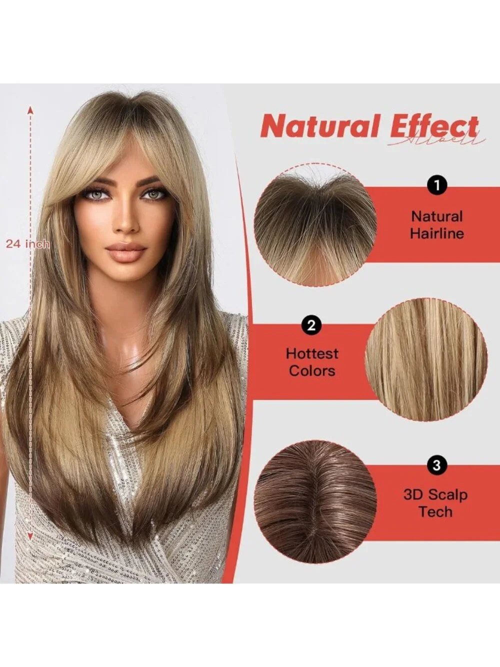Ombre Brown Blonde Long Straight Wig with Bangs | Heat Resistant Synthetic Hair